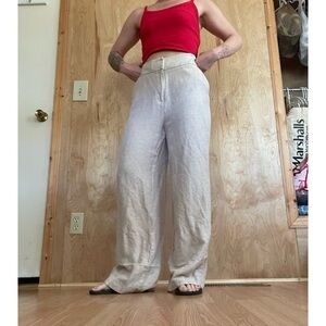 Calvin Klein Neutral Wide-Leg Linen-Blend Trousers